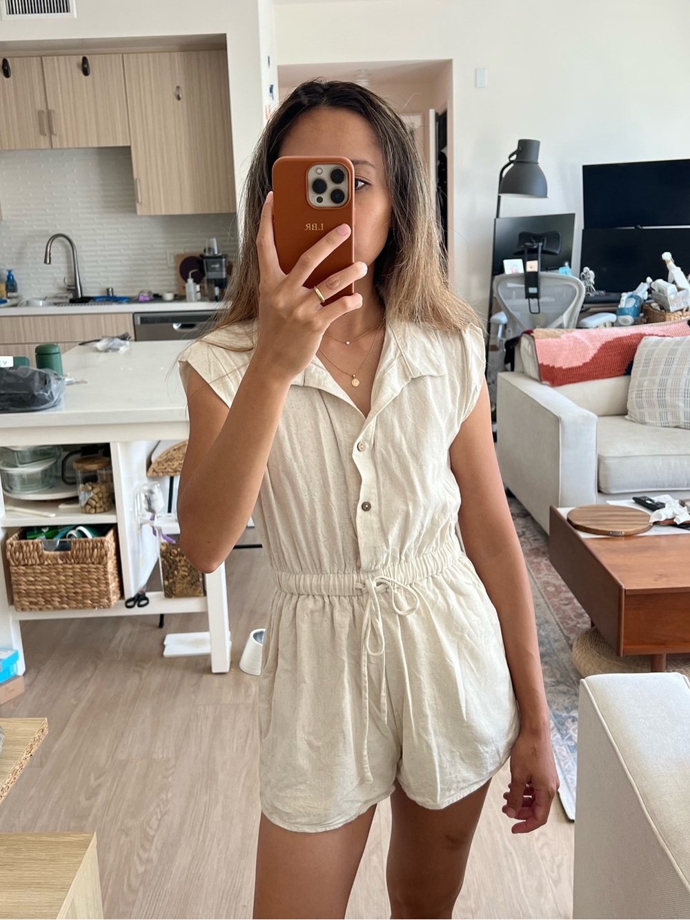 Women's Cream Button Linen Romper - Baltic Born